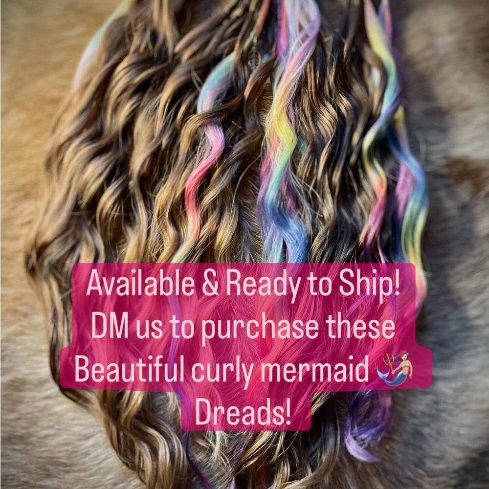 Synthetic Dread Extensions• Brown & rainbow Anna waves with braided middle - Picture 2 of 9
